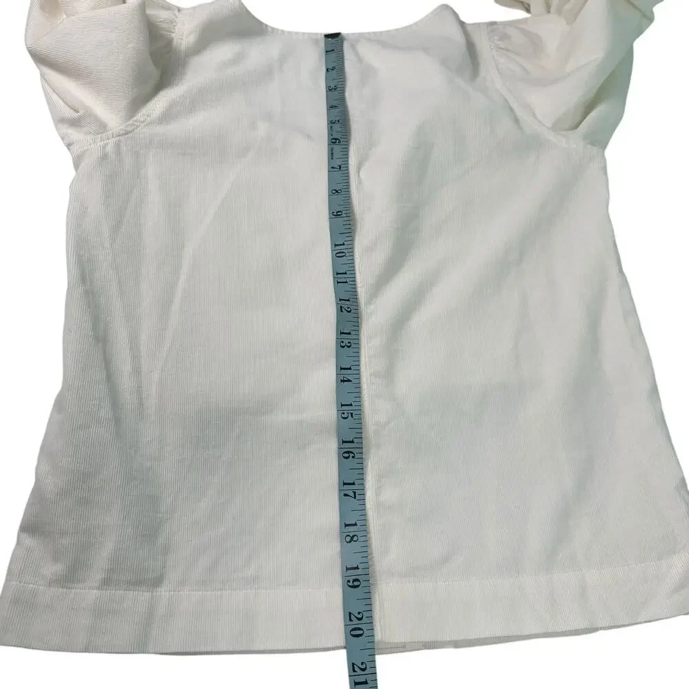 Madewell Corduroy Shirred-Sleeve Button-Front Shirt Ivory Blouse Top Size XS‎
